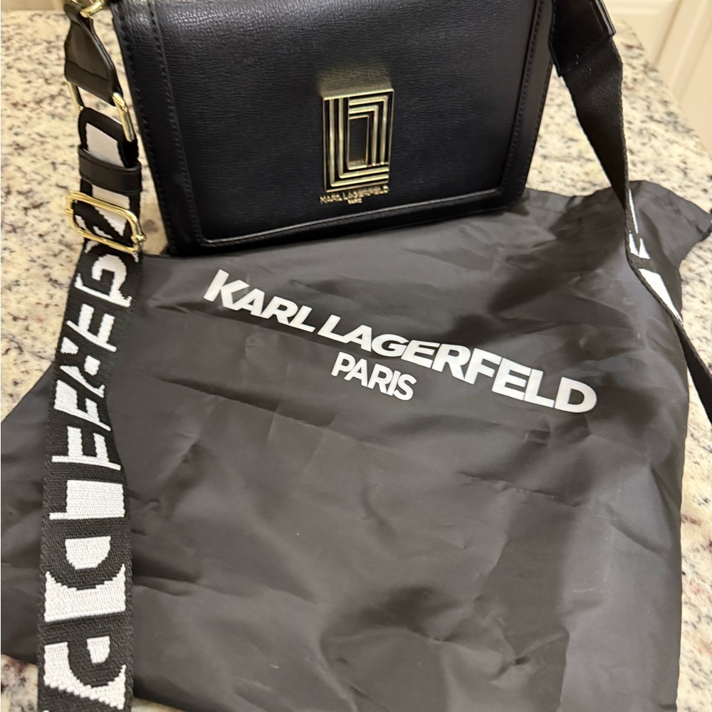 Karl Lagerfeld Black Crossbody Bag with Gold Logo